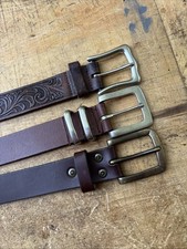 Lot Of 3 Vintage Genuine Leather Belt Metal Buckle. Western/ Cowboy. Read Descrp