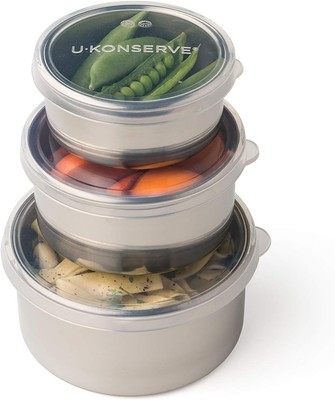 U Konserve Stainless Steel Nesting Trio Food Containers 5,9,16 Ounce, Clear 