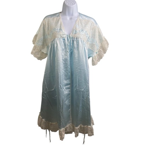 Vintage Christian Dior Women's Blue Satin Lace Nightgown Size S Ethereal Angelic