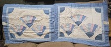 Set of 2 Quilted Pillow Shams Blue Fan Patchwork Cottage Farmhouse 21x27