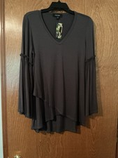 Karen Kane Women's Asymmetrical Gray Bell Sleeve Tunic Top - Size S - NWT