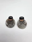 Black Copper Frosted Art Glass Disc Bead Pierced Earrings Vintage