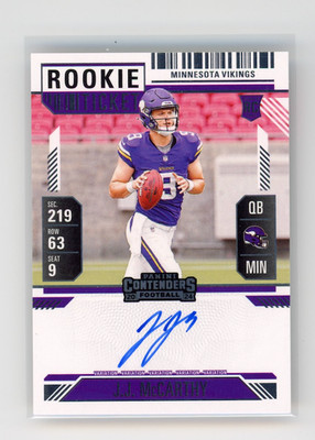 JJ McCarthy 2024 Contenders Rookie Ticket RC Variation Auto #101 Vikings