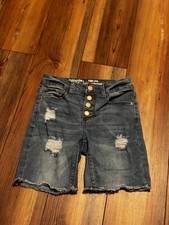 Hippie Girl Girls High Rise Relaxed Bermuda Denim Shorts Size 7 Distressed Raw