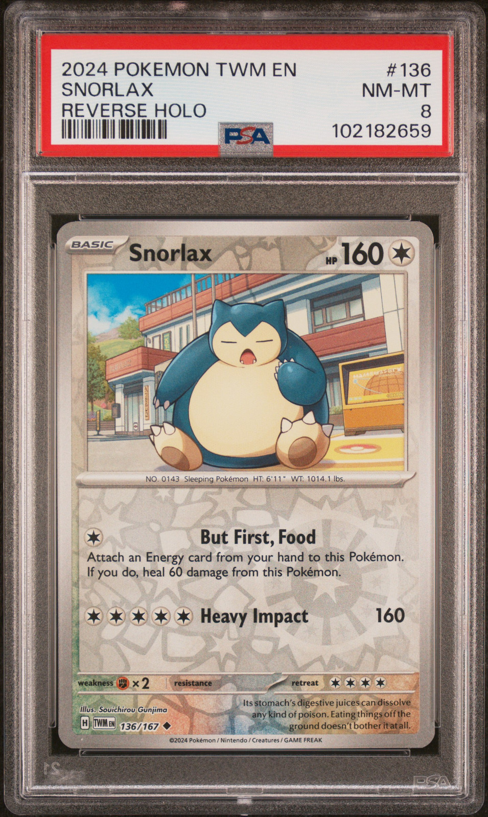 2024 POKEMON TWM EN-TWILIGHT MASQUERADE REVERSE HOLO #136 SNORLAX PSA 8 - Main Image