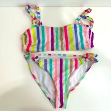 2-Piece Womens Multicolored Striped Bikini Swimsuit
