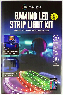 Gaming LED Strip Light Kit 3xLights Fernbedienung Farbwechsel USB Illumalight