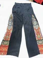 Camilla Pants M Wide Leg Silk Blend High Waist inset panel crystals preown WOW 