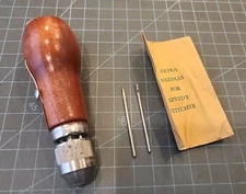 Vintage Leather Sewing Awl Speedy Stitcher Tool Stewart Mfg Made In USA - mjkST