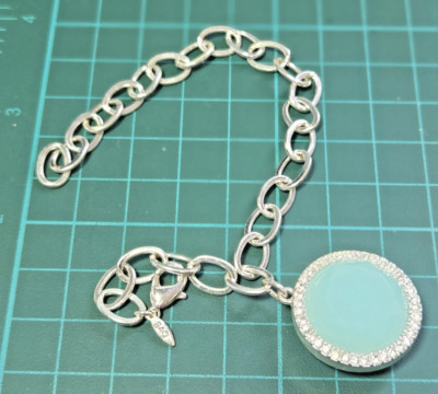 Vintage SAQ Avon 1980's Blue Cabochon Bezel Charm Silver Tone  Bracelet Costume