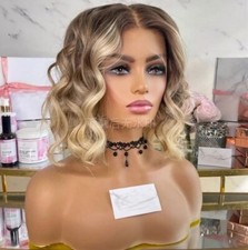 Short Body Wavy Bob 13x4 Ombre Ash Blonde Lace Front Wig 100 Remy Human Hair