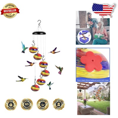 Artisan Rainbow Glass Hummingbird Feeder & Wind Chime - Durable Outdoor Decor
