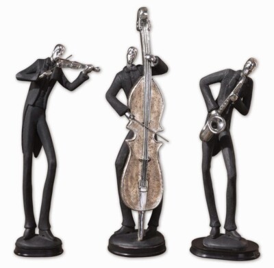 Modern Jazzy Musician Figurines Saxaphone Bass Violin Set Of 3 ~ Uttermost 19061
