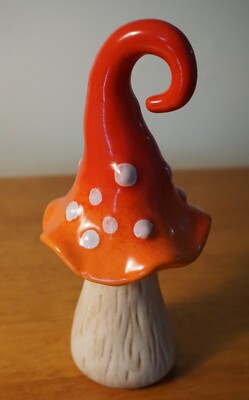Mushroom Fairy Garden Statue Country Cabin Home Decor Red Orange Polka Dot New
