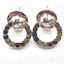 Dainty Rainbow Hoop Earrings Door Knocker Multicolor Rhinestone Retro Jewelry