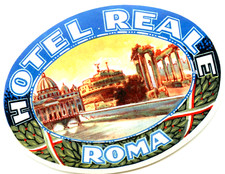 Hotel Reale ~ROME / ROMA - ITALY~ Colorful & Beautiful Luggage Label,  c. 1950