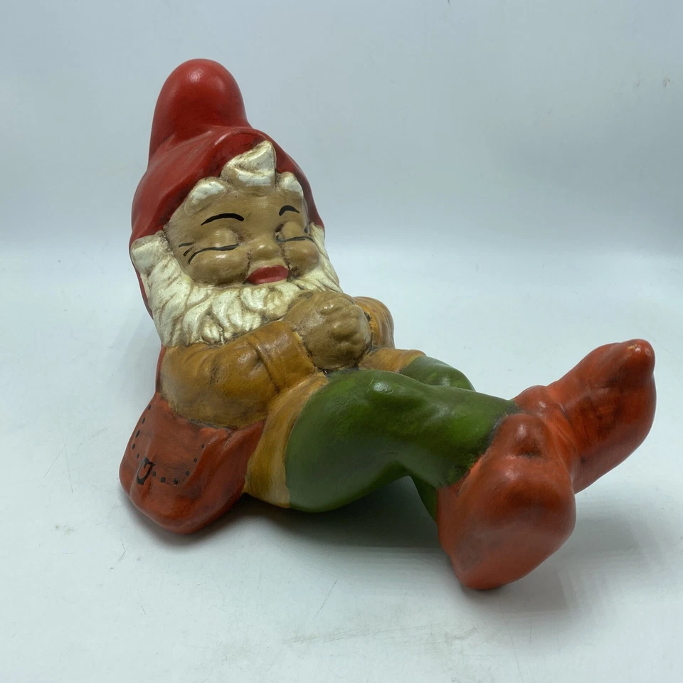 Estatua de cerámica pintada a mano gnomo de jardín arte de patio vintage retroceso Foto 2 de 4