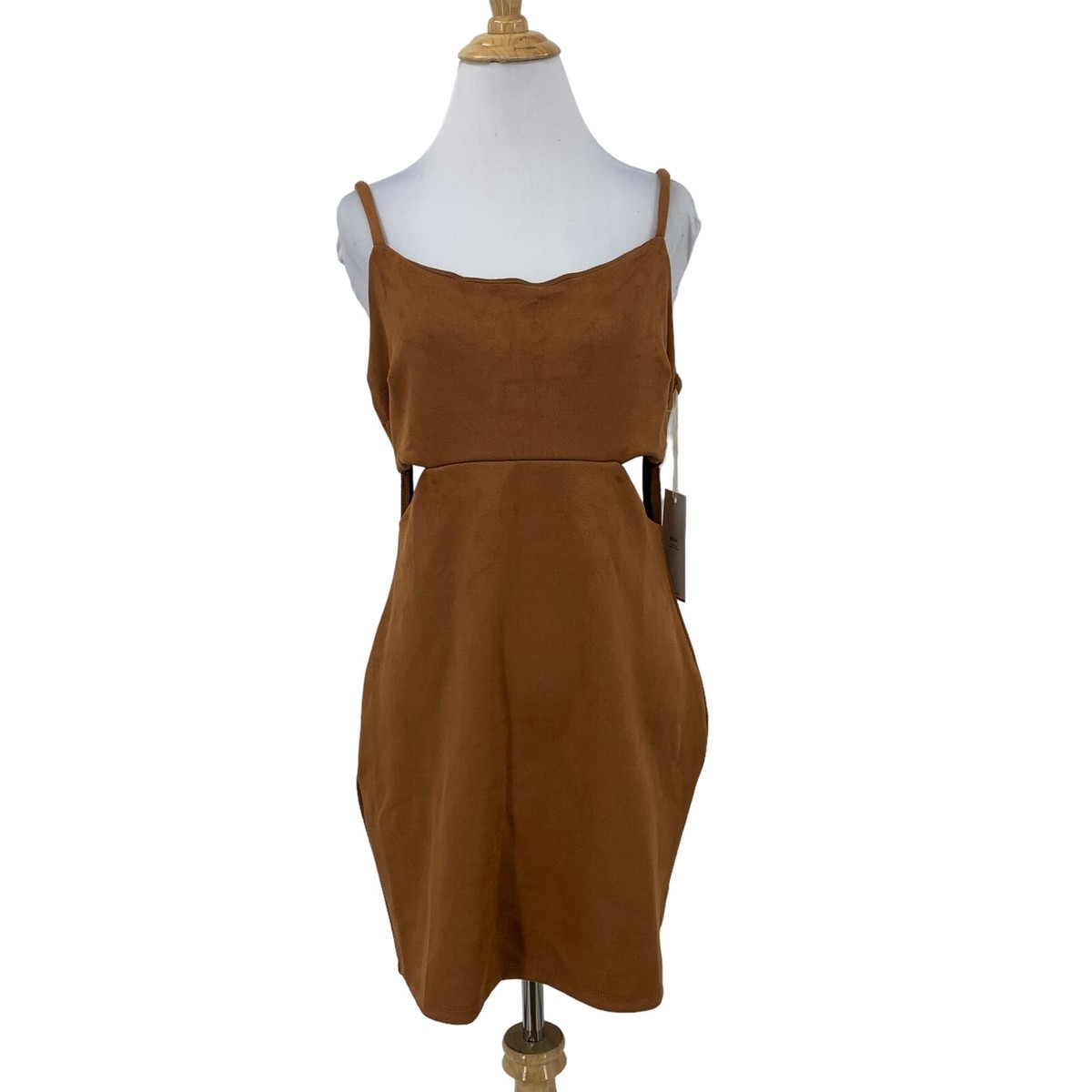 brown suede bodycon dress Blashe Cutout Womens L Large Faux Adjustable Straps hugging silhouette and soft collection: day-to-night-dresses Merlot Asymmetrical Pleated Maxi Größe:Größe 2