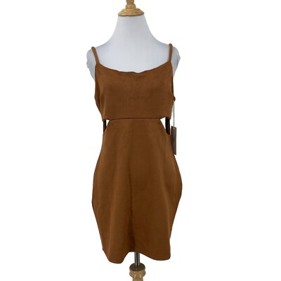 Blashe Cutout Bodycon Dress Womens L Large Brown Faux Suede Adjustable  Straps | eBay