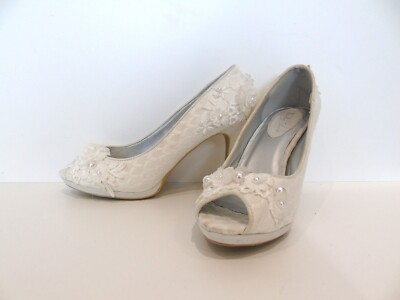 Ruby Shoo Creamy white bead stiletto peep toe shoes UK