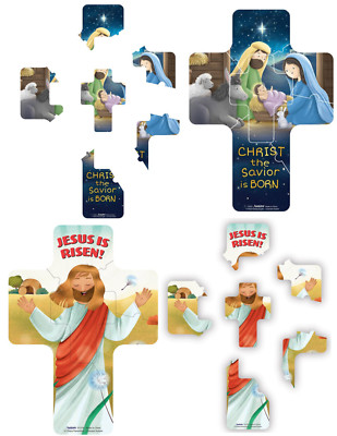 Children's Easter and Christmas Nativity Cross Shaped Puzzle Magnet Set Kids