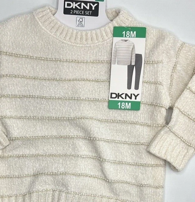 Conjunto de suéter y leggings/pantalones de chenilla de 2 piezas DKNY para niñas talla 18M Foto 2 de 4