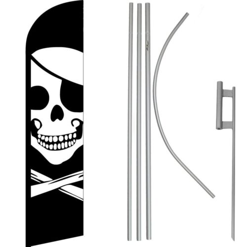 Pirates With Eye Flap Windless Flag & 4.9m Flagpole Set / Floor-