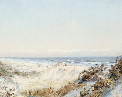 1800s White Sand Beach Landscape Giclee Print on Fine Art Paper