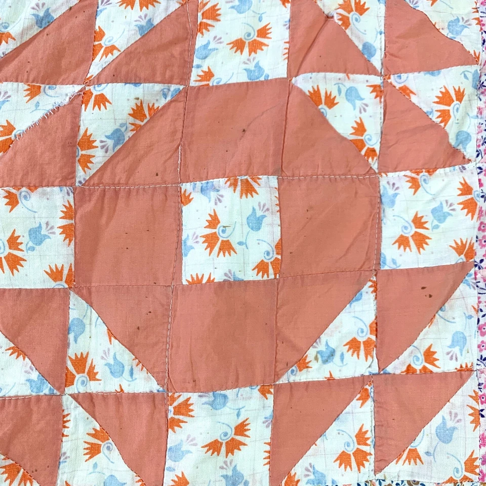 Edredón cuna cosido a mano Shabby Chic rosa naranja púrpura bebé niño 64" x 72" Foto 2 de 4