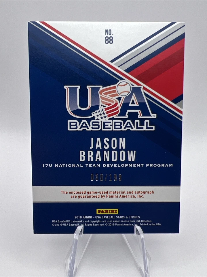 2018 Panini USA Baseball Stars & Stripes Jerseys Blue /199 Jason Brandon Auto - Image 2 of 4