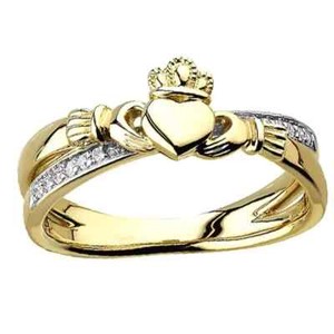 Authentic 14K Gold Plated Silver Real Moissanite Heart Promise Crossover Claddagh Ring
