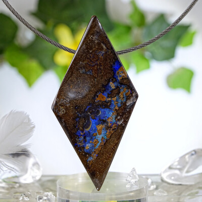 XL Boulder Opal Anhänger Edelopal Diamond Shape gebohrt 53 mm 86ct Queensl. Aus.