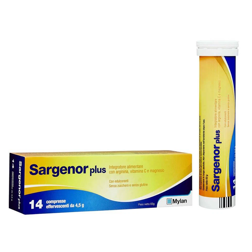 Mylan Sargenor Plus Integratore di Arginina Vitamina C Magnesio, 14 Compresse