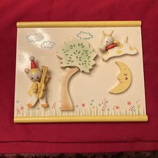 IRMI Painted Wooden Nursery Rhyme Baby Wall Art Hanging Hey Diddle Cow Moon VTG