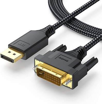 DisplayPort to DVI Cable 6ft - Braided Cable - Gray