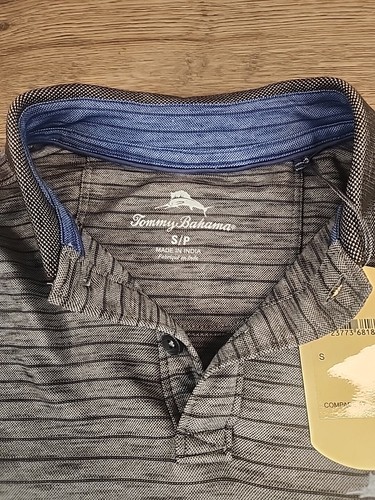 Tommy Bahama Men`s Polo Striped S/S Coal Gray Size Small - Picture 3 of 6
