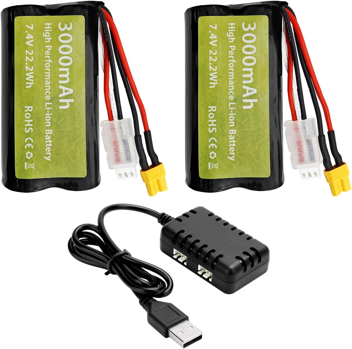 Fytoo 2PCS 3000Mah 15C 2S Li Ion Battery with XT-30 Plug and 2In1  Charger S
