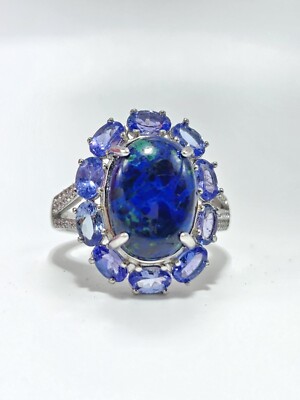 Natural Azurite & Tanzanite Ring - Size 8 - Sterling Silver 925   Vibrant Blue