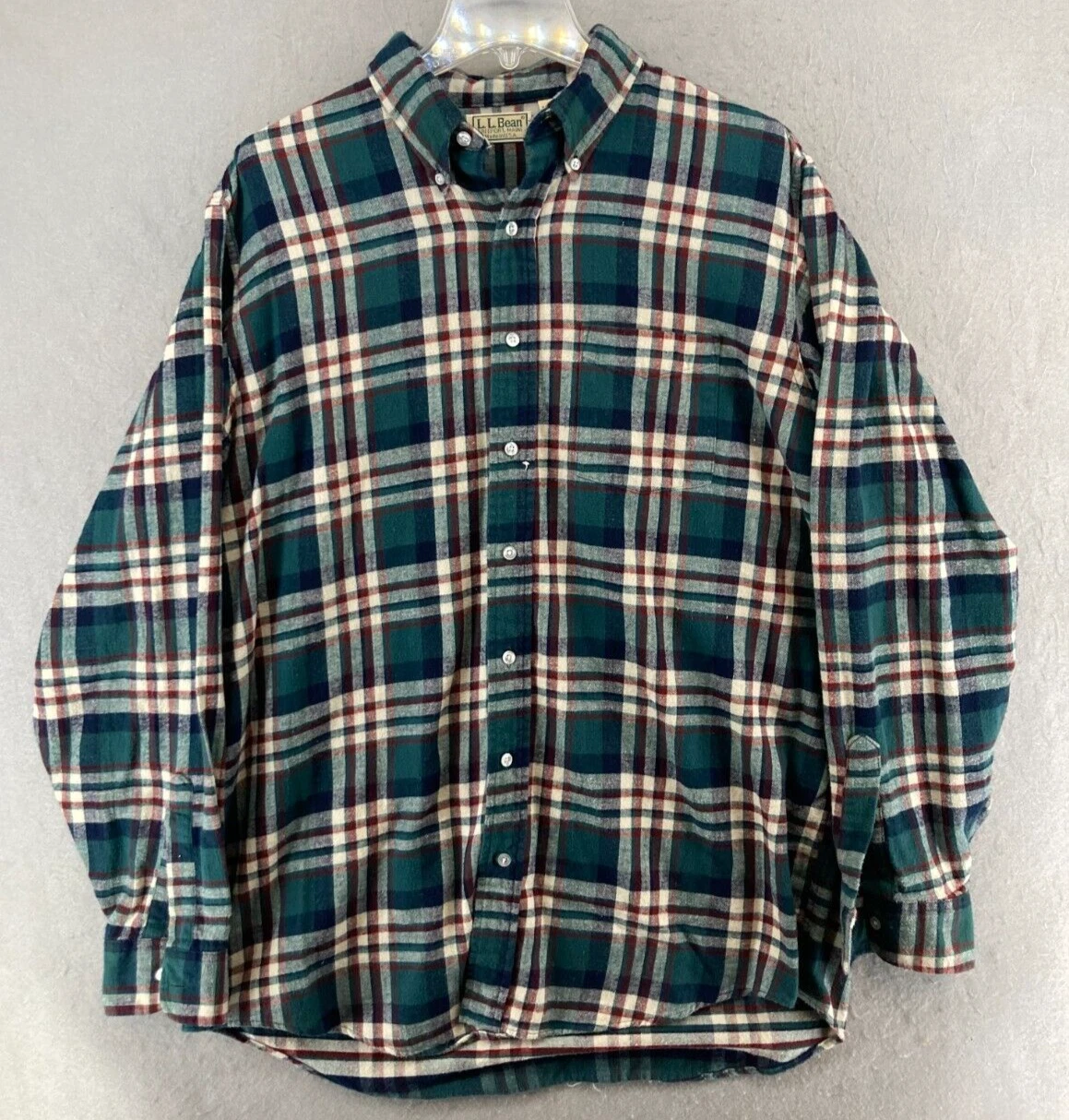 LL Bean Mens Flannel Shirt Large Tall Plaid USA MADE Vintage Outdoor