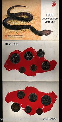 SINGAPORE 1 5 10 20 50 1 DOLLAR 1989 YEAR OF SNAKE UNC MINT ASEAN COIN MONEY SET