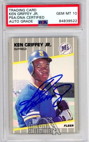 Ken Griffey Jr 1989 Fleer Autograph Rookie Card #548 PSA/DNA 10