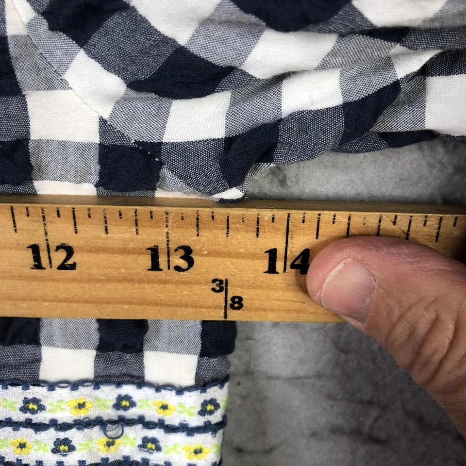 Matilda Jane Dress Girls 8 Navy White Gingham Long Sleeve Yellow Ruffle Eyelet - Image 3 of 4