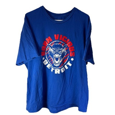 Vintage Born Vicious Detroit Tee Shirt Sz 2X Blue Tiger Lion Game Day Tee Shirt