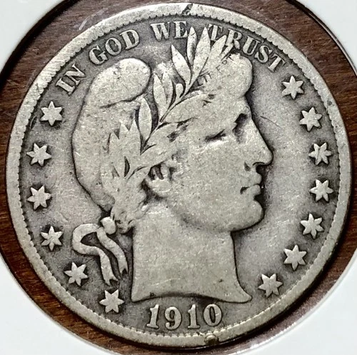 1910 S Barber Half Dollar, 90% Silver, Uncertified, NR, Fine Details