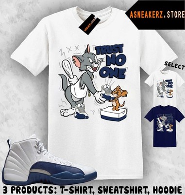 Shirt Match AJ 12 French Blue 2025 Sneaker Matching Trust No One Cat And Mouse