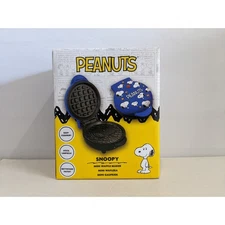 Peanuts Snoopy Mini Waffle Maker Blue Non Stick Cooking Easy Cleanup