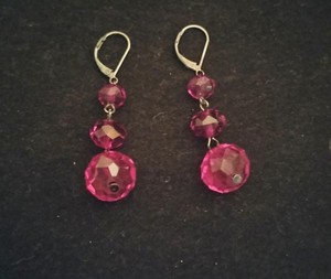 Handmade Rose Red Glass Beaded Dangle Hook Earrings