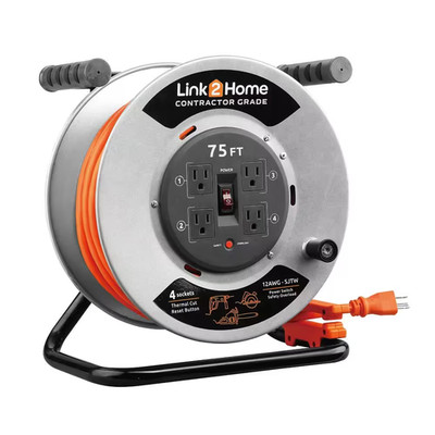 75 Ft. 12/3 Extension Cord Storage Reel with 4 Grounded Outlets and Overload Pro