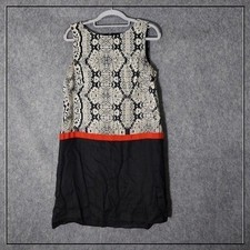 Loft Women 100% Linen Dress 8 Black Red Shift Sleeveless Snakeskin Minimalist