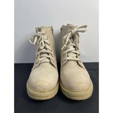 Kids light pink Glitter Combat Boots Lace Up Zip Side Chunky Sole Size 4